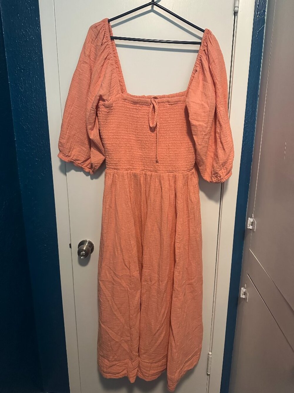 Quince Organic Cotton Gauze Smocked Square Neck Midi Dress